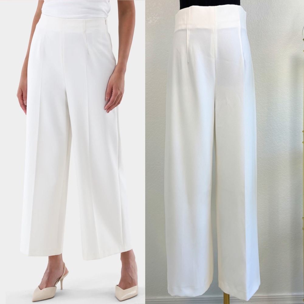 Zara White High‎ Waisted Wide Leg Trousers, Small US 4 | Chic Office Clean Girl